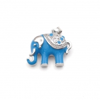 Подвеска Слон с Голубой эмалью и фианитами, 23мм; цвет платина