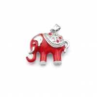 Подвеска Слон с Красной эмалью и фианитами, 23мм; цвет платина