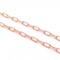 Цепочка из Латуни с Розовой эмалью 8*4мм, цвет золото; 50см