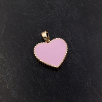 Подвеска Сердце на бейле 16мм Светло-Розовая эмаль; цвет золоо