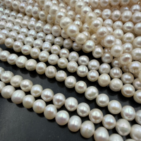 Жемчуг натуральный A Grade, 6*6.5мм Белый, округлый; нить 35см