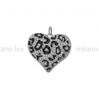 Подвеска Сердце леопардовый принт, 23мм; цвет платина