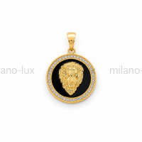 Подвеска Лев с Чёрной эмалью и фианитами, 18.5мм; цвет золото