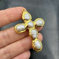 Подвеска Крестик с Натуральным Жемчугом; 50мм