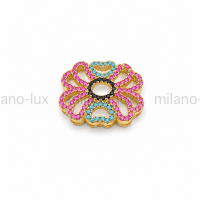 Бусина разделитель Цветок Резной с цветными фианитами, цвет золото