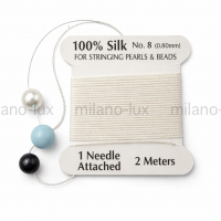 100% шёлковая нить Белая, 0.80мм; 2метра с иглой