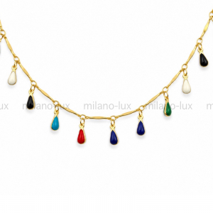 50см - Цепь с Подвесками Капля 11мм, эмаль; цвет золото