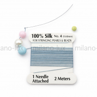 100% шёлковая нить Голубая, 0.60мм; 2метра с иглой 