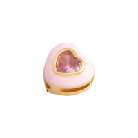 Бусина Сердце 8мм с Розовой эмалью и фианитом 
