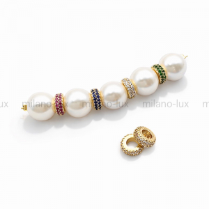 Спейсер бусина 2 ряда прозрачных фианитов, 7.5мм; цвет золото 