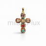 Подвеска Крестик 28мм на бейле с цветными фианитами; цвет золото