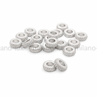 Спейсер бусина 2 ряда Прозрачных фианитов, 7.5мм; цвет платина