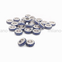 Спейсер бусина 2 ряда Синих фианитов, 7.5мм; цвет платина