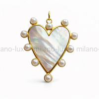 Крупная подвеска кулон Сердце из Перламутра; цвет золото