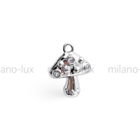 Подвеска Гриб с фианитами 13*10мм; цвет платина