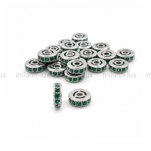 Бусина Спейсер с Изумрудными фианитами 5.7мм; цвет платина