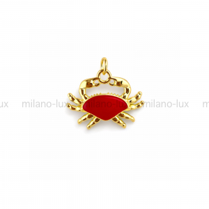Подвеска Краб красная эмаль 23*18.5мм; цвет золото 