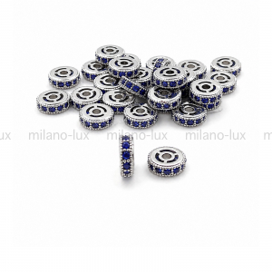 Бусина Спейсер с Сапфировыми фианитами 5.7мм; цвет платина