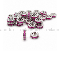 Бусина Спейсер с Рубиновыми фианитами 5.7мм; цвет платина