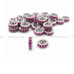 Бусина Спейсер с Рубиновыми фианитами 5.7мм; цвет платина