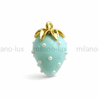 Подвеска Клубника 26мм Голубая, золото; 1 штука 