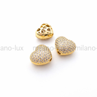 Бусина Сердце объёмное с фианитами, 15мм; цвет золото