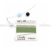 100% шёлковая нить Зелёная, 0.60мм; 2метра с иглой 
