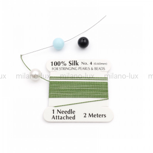 100% шёлковая нить Зелёная, 0.60мм; 2метра с иглой 